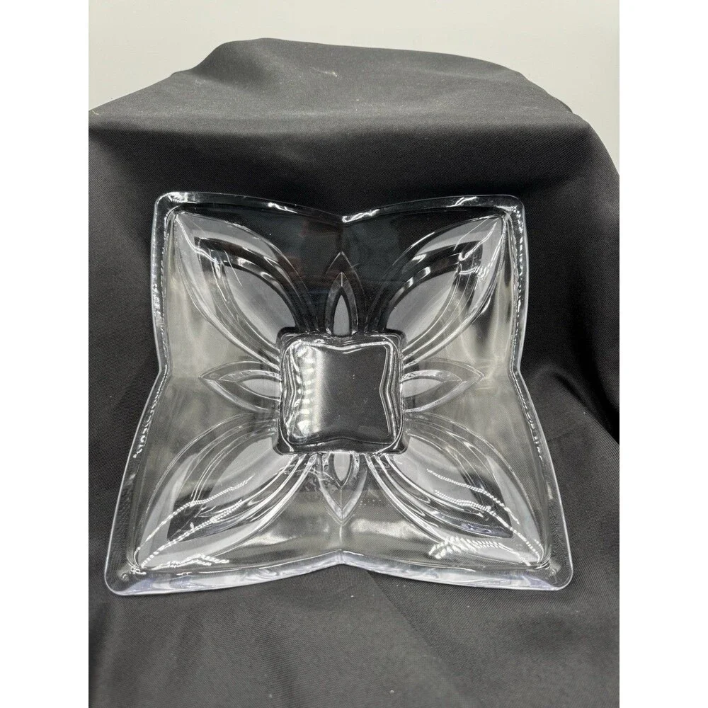 Beautiful Etched Crystal Dish Square Party Entertainment Bowl Compote Flower NEW